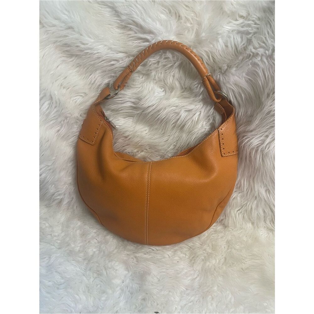 PRUNE Hobo leather Orange Medium Bag stitching accents silver tone hardwares .